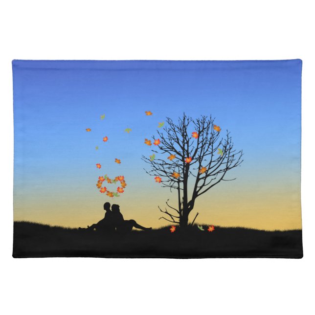 Heart-Shaped Autumn Leaves Couple Placemat (Front)