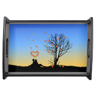 Heart-Shaped Autumn Leaves Couple Serving Tray