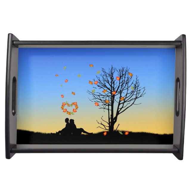 Heart-Shaped Autumn Leaves Couple Serving Tray (Front)
