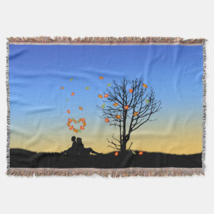 Heart-Shaped Autumn Leaves Couple Throw Blanket