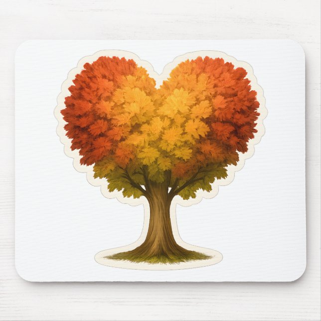 Heart Shaped Autumn Tree Mouse Pad (Front)