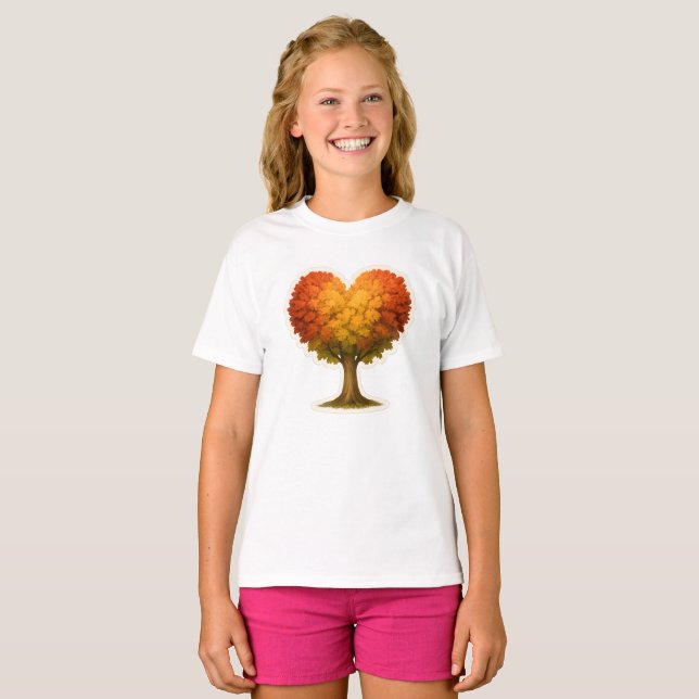Heart Shaped Autumn Tree T-Shirt (Front Full)