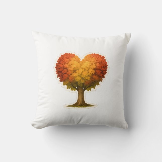 Heart Shaped Autumn Tree Throw Pillow (Front)