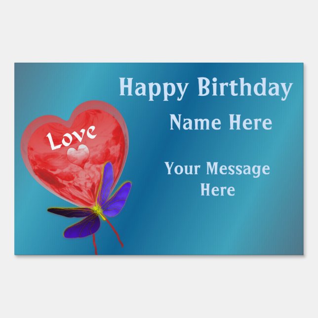 Heart Shaped Balloon Happy Birthday Sign (Front)