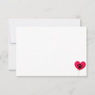 Heart Shaped Balloon With Dog Paw Print Blank Note Card