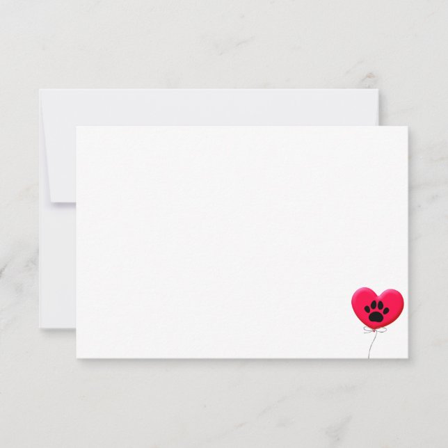 Heart Shaped Balloon With Dog Paw Print Blank Note Card (Front)