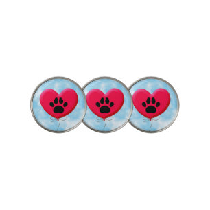 Heart Shaped Balloon With Dog Paw Print Golf Ball Marker