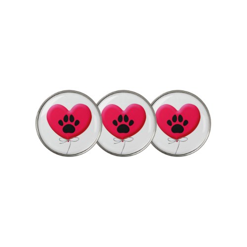 Heart Shaped Balloon With Dog Paw Print Golf Ball Marker