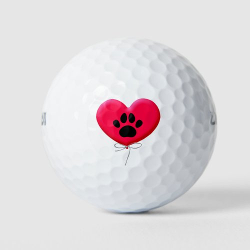 Heart Shaped Balloon With Dog Paw Print Golf Balls