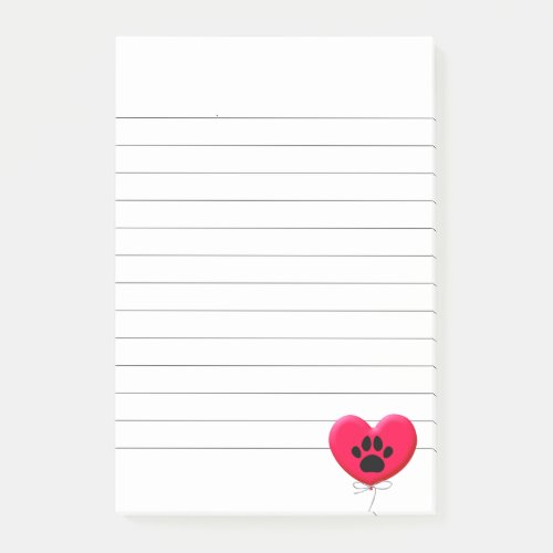 Heart Shaped Balloon With Dog Paw Print Lined Post_it Notes