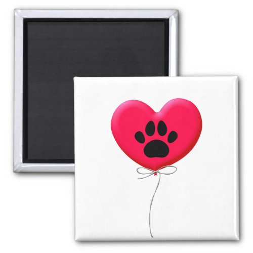 Heart Shaped Balloon With Dog Paw Print Magnet