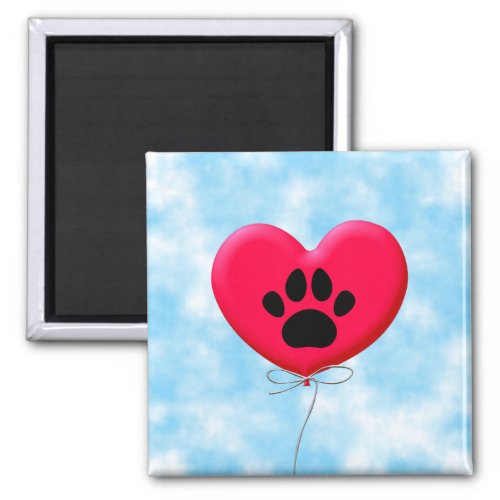 Heart Shaped Balloon With Dog Paw Print Magnet