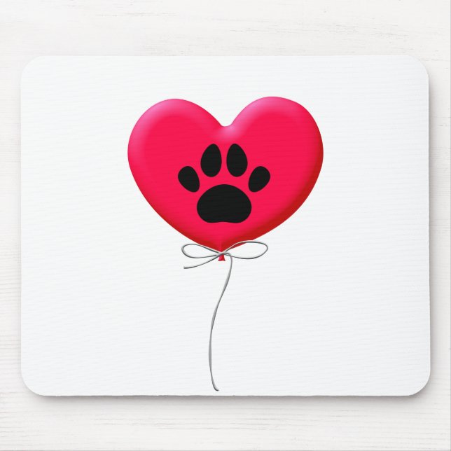 Heart Shaped Balloon With Dog Paw Print Mouse Pad (Front)