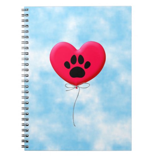 Heart Shaped Balloon With Dog Paw Print Notebook