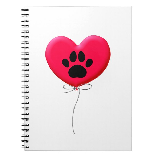 Heart Shaped Balloon With Dog Paw Print Notebook (Front)