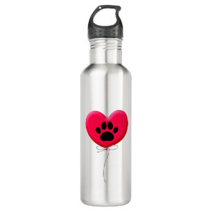 Heart Shaped Balloon With Dog Paw Print Stainless Steel Water Bottle
