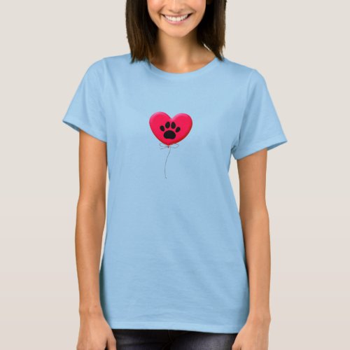 Heart Shaped Balloon With Dog Paw Print T_Shirt