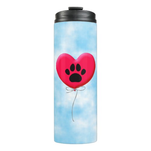 Heart Shaped Balloon With Dog Paw Print Thermal Tumbler