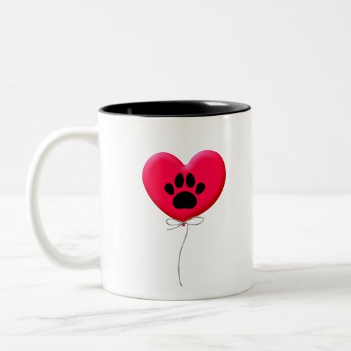 Heart Shaped Balloon With Dog Paw Print Two_Tone Coffee Mug
