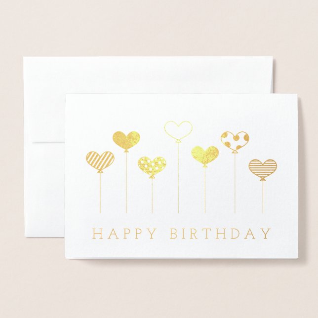 Heart Shaped Balloons Happy Birthday Foil Card (Front With Envelope)
