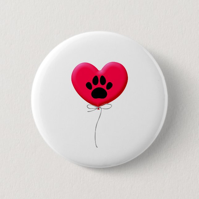 Heart Shaped Balloons With Dog Paw Print Button (Front)