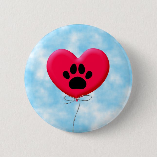 Heart Shaped Balloons With Dog Paw Print Button (Front)