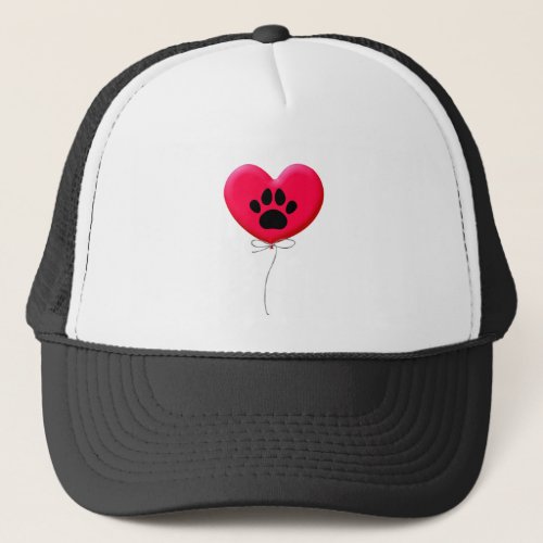 Heart Shaped Balloons With Dog Paw Print Trucker Hat