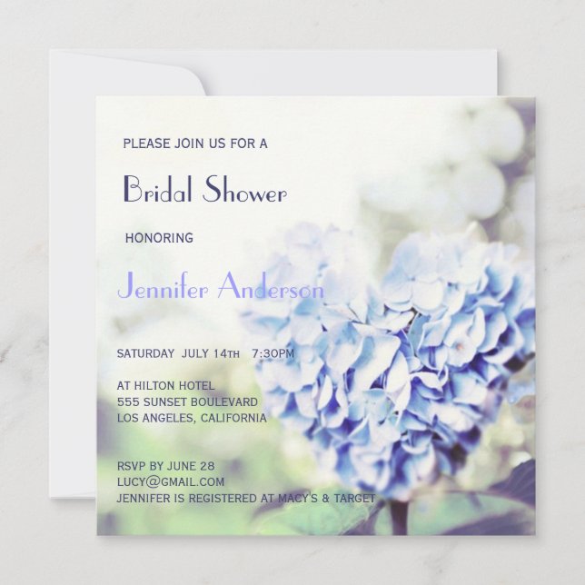 Heart-Shaped Blue Hydrangea Bridal Shower Invitation (Front)