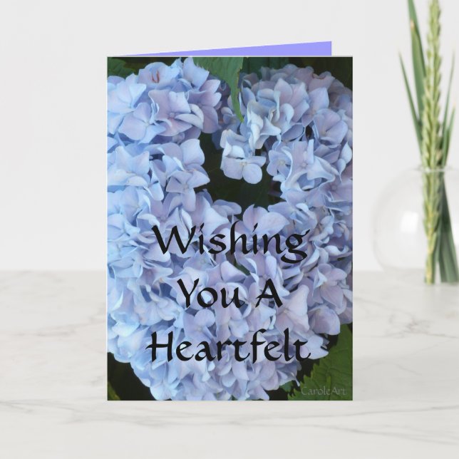 Heart-Shaped Blue Hydrangea Letterpress Thank You Card (Front)