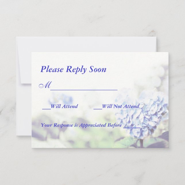 Heart-Shaped Blue Hydrangea RSVP Card (Front)