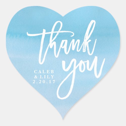 Heart shaped blue watercolor Thank You sticker