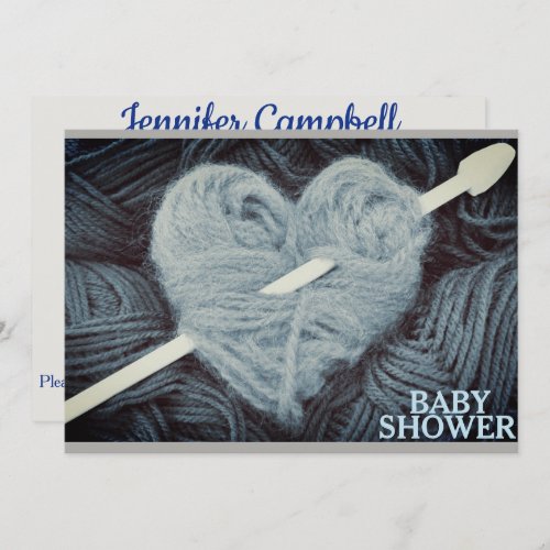 heart_shaped blue yarn baby boy shower invitation