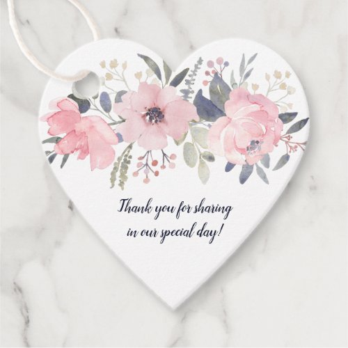 Heart_Shaped Blush Pink Floral on White Wedding  Favor Tags