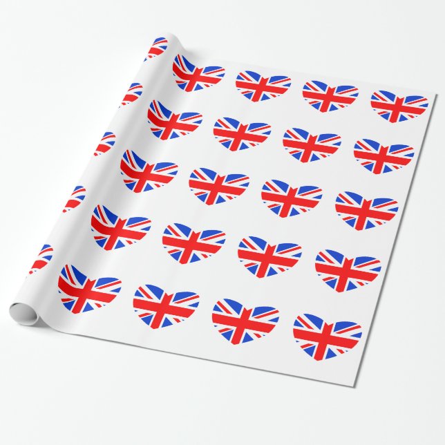 Heart Shaped British Flag Wrapping Paper (Unrolled)