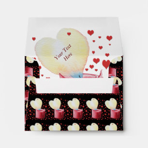 heart shaped buring flame red candle wedding envelope