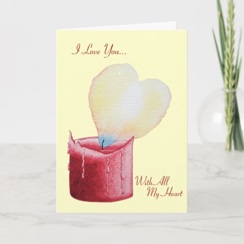 heart shaped burning flame with love verse holiday card