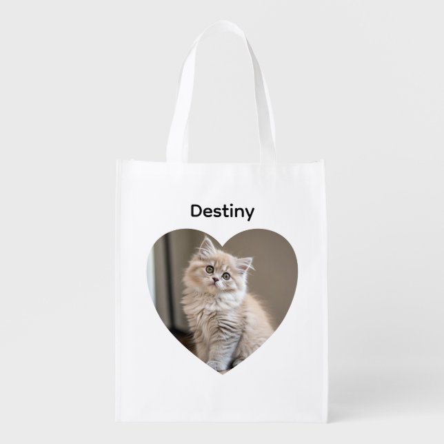 Heart-Shaped Cat Design Grocery Bag (Front)