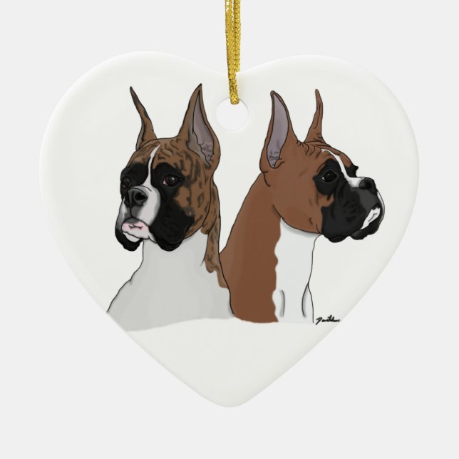 Heart-shaped ceramic boxer ornament (Front)