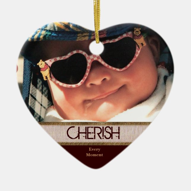 Heart Shaped CHERISH Every Moment Christmas Orname Ceramic Ornament (Front)