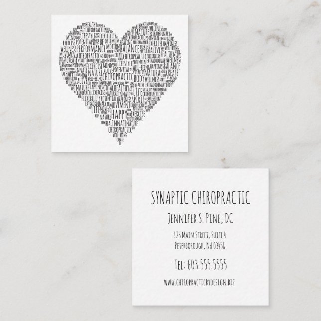 Heart-Shaped Chiropractic Word Collage Square Business Card (Front/Back)