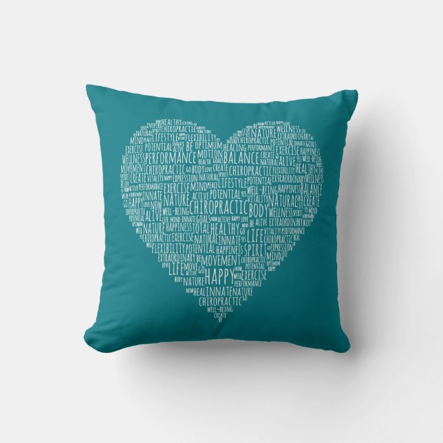 Heart-Shaped Chiropractic Word Collage Throw Pillow (Front)