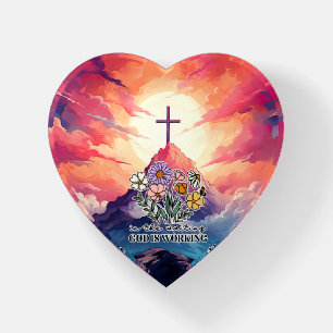 Heart‑Shaped Christian Mountain Art Paperweight