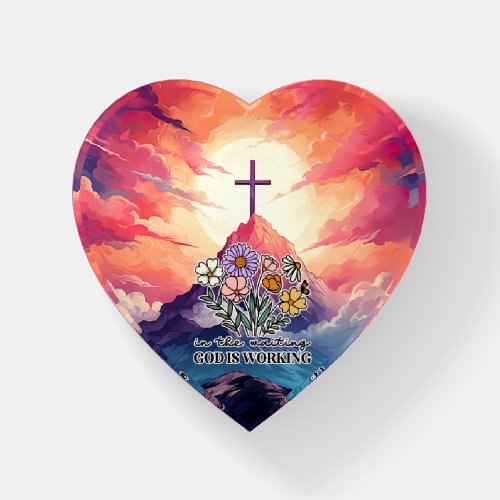 Heart‑Shaped Christian Mountain Art Paperweight