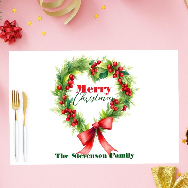 Heart-Shaped Christmas Wreath Paper Placemat (Creator Uploaded)