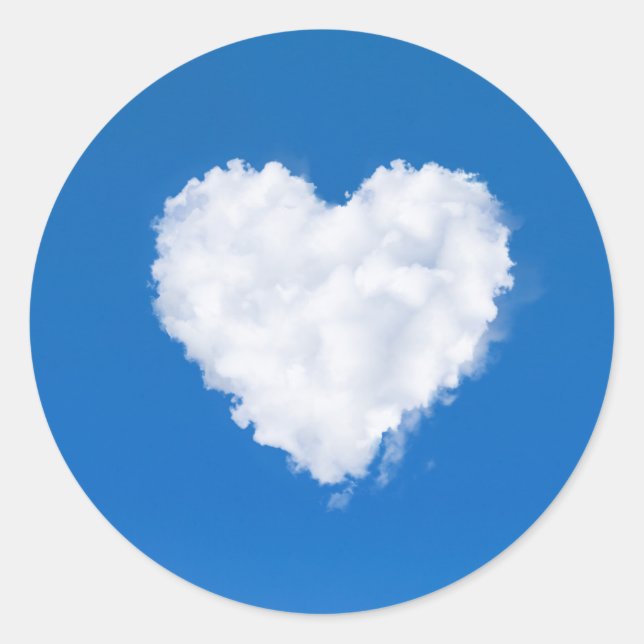 Heart shaped cloud in blue sky classic round sticker (Front)