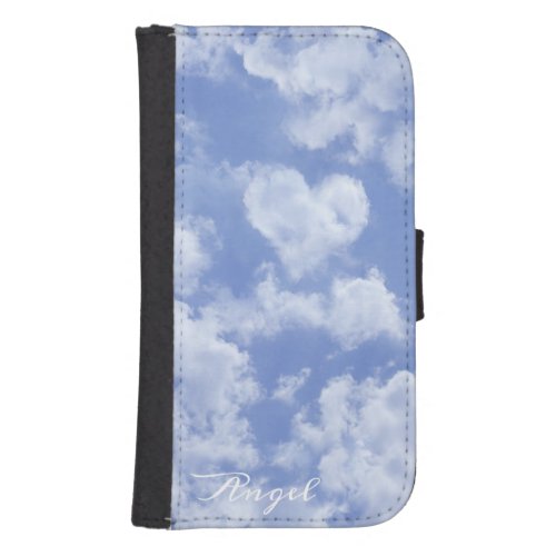 Heart Shaped Cloud Lovely Blue Template Elegant Galaxy S4 Wallet Case