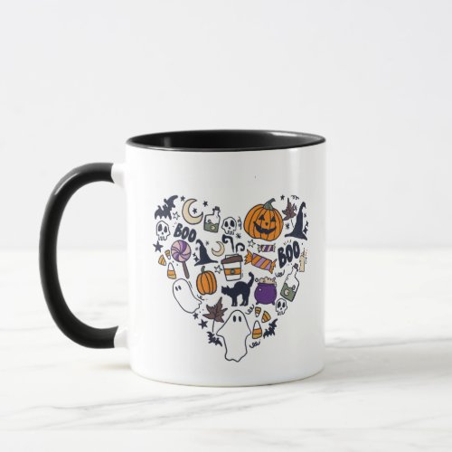 Heart Shaped Collection Witches Pumpkins Halloween Mug