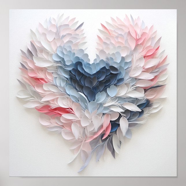 Heart shaped colorful feather plume poster (Front)