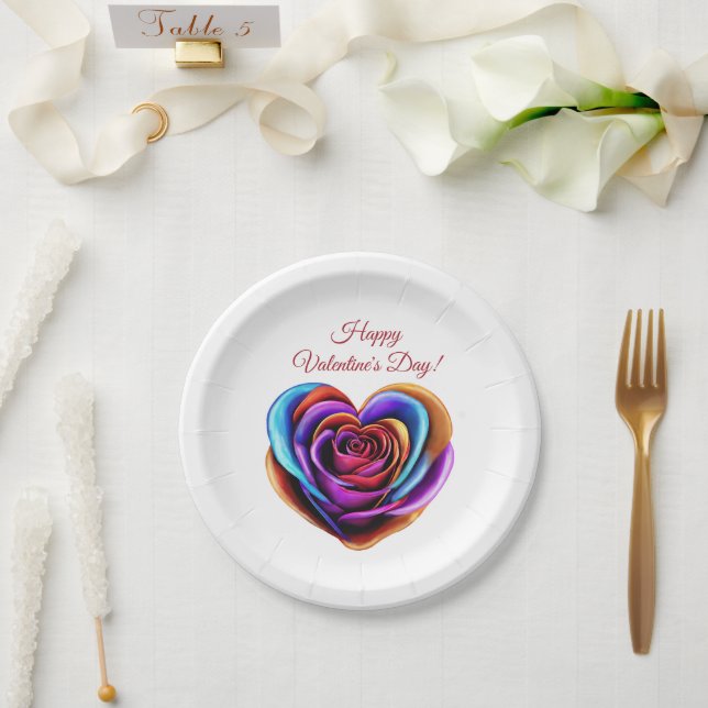 Heart Shaped Colorful Rose-Valentines Day- Paper Plates (Wedding)