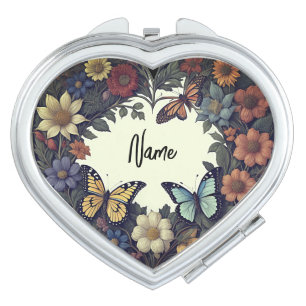 Heart Shaped Compact Mirror with Butterfly